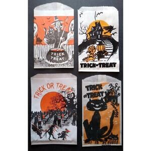 Halloween Candy Trick Or Treat Bags Haunted House Graveyard Witch Black Cat (4)